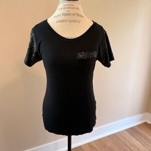 BKE Women's Black Sequined Short Sleeve T-shirt Size‎ S